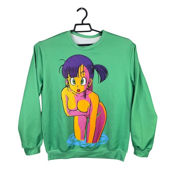 Adult Bulma Anime Graphic Green Sweatshirt Long Sleeves Polyester Stretch Size L - Picture 1 of 6